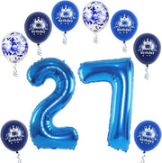 Folieballoone XL 32 pollici - Balloone numerici 27 - Decorazione per compleanni - Balloone a elio/aria - Alta resistenza alle forme - Incluso siringa per gonfiaggio