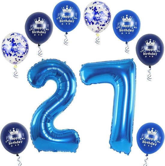 Folieballoone XL 32 pollici - Balloone numerici 27 - Decorazione per compleanni - Balloone a elio/aria - Alta resistenza alle forme - Incluso siringa per gonfiaggio