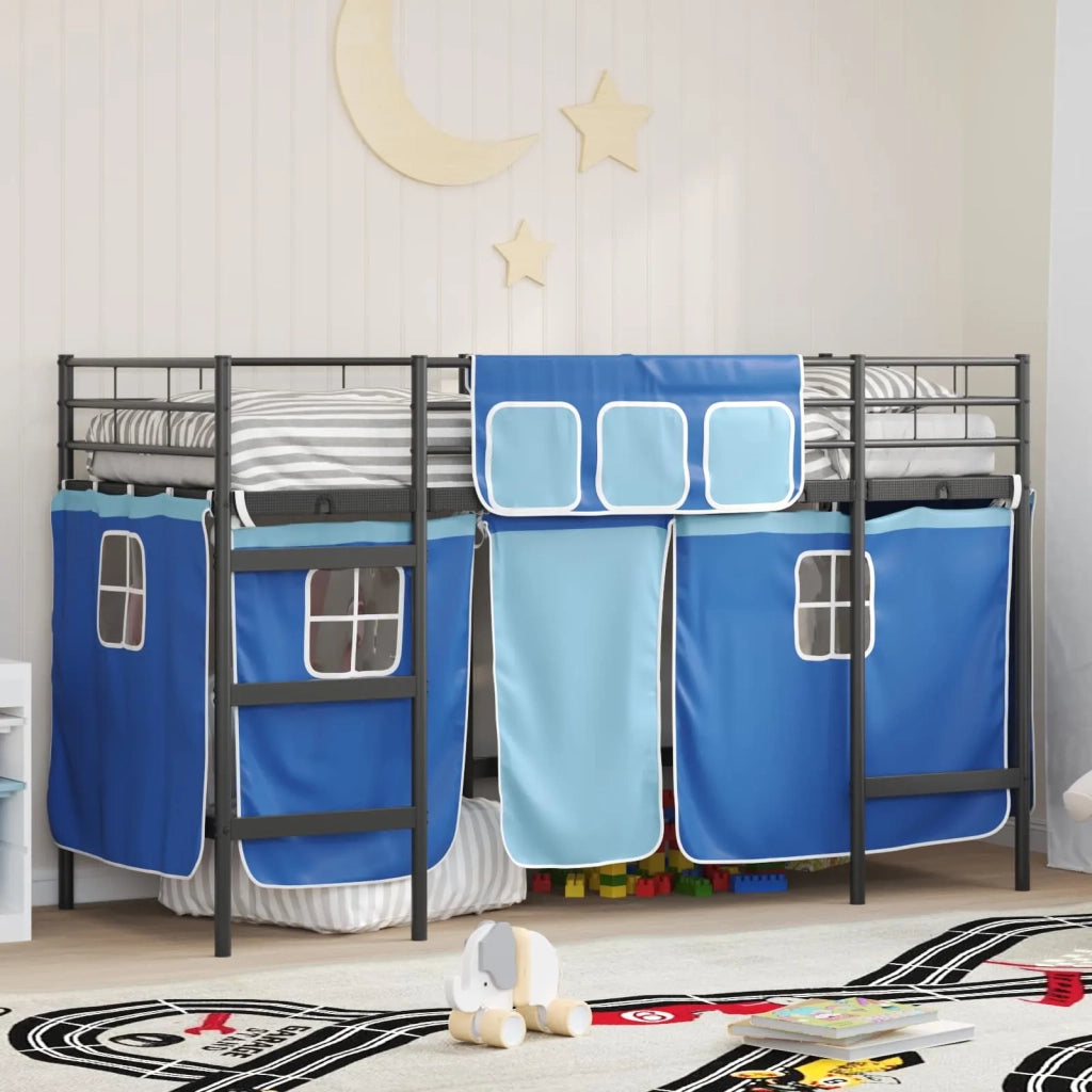 Struttura del Letto Loft per Bambini | Letto Infantile | Lettino con Tendine Nero e Blu