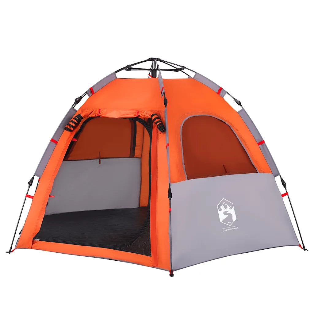Tenda campeggio | Tenda da campo Cabina 4 Pers. Grigio Arancione Rilascio Rapido