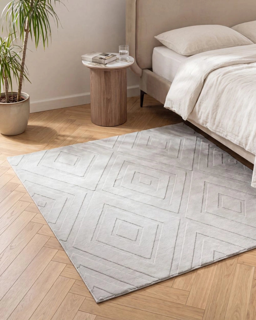 Tappeto in tessuto grigio chiaro 160 x 160 cm jacquard forma rettangolare tappeto decorativo