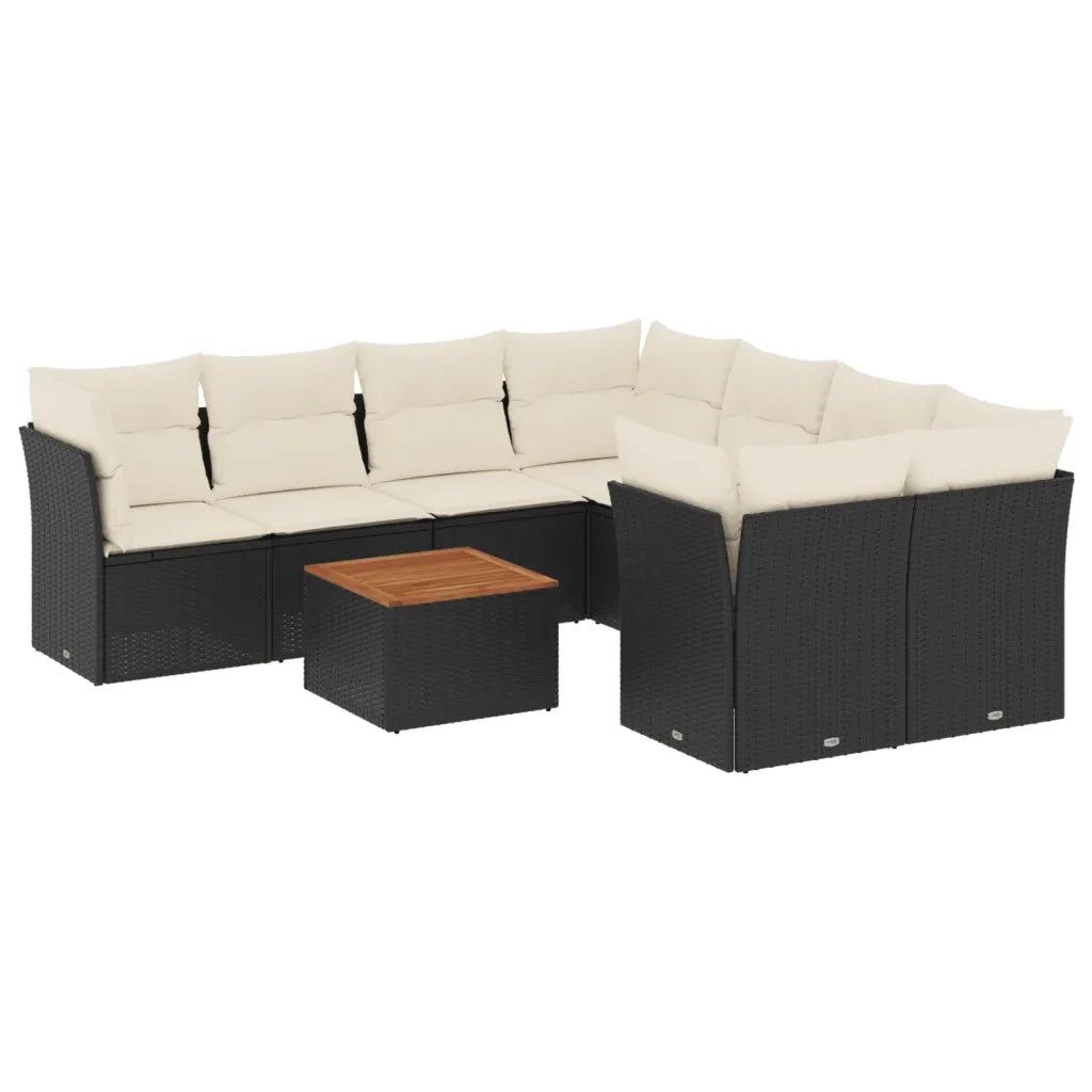 Set Divani da Giardino 9 pz con Cuscini Nero in Polyrattan 3223529