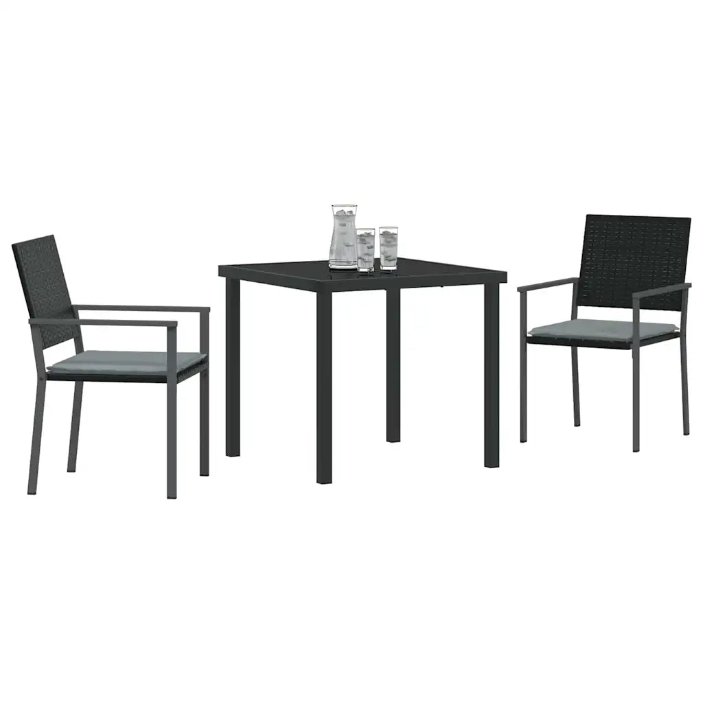 Set da Pranzo per Giardino 3 pcs Nero e Grigio Chiaro