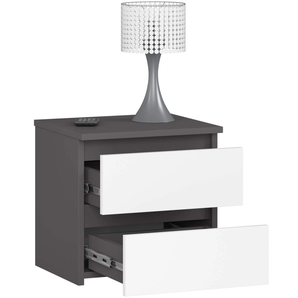 Comodino AKORD CL2 Grigia Grafite 40 cm 2 cassetti inserto frontale Bianco 40x35x40 cm