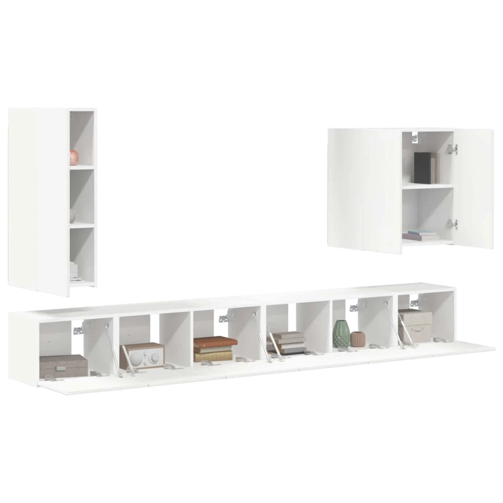 Set di Mobiletto da TV a Parete Montaggio a parete 6 pcs Bianco