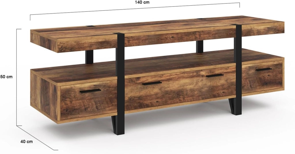 AUSTRIA Soporte de TV con cajones de madera, patas de pino 140 cm