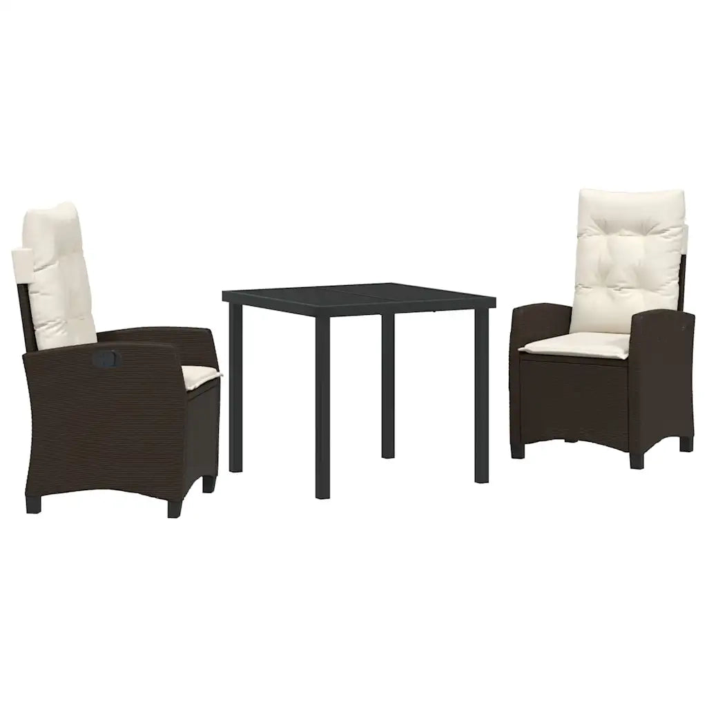 Set da Pranzo per Giardino con cuscino 3 pcs Marrone polyrattan 3380379