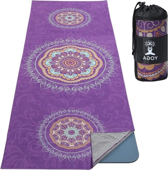 Asciugamano Yoga Non Slittante Mat Caldo - Disegno Mandala Viola, Secco Velocemente con Tasca Angolare per Esercizio Bikram Pilates Palestra Esterno Picnic