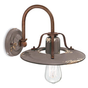Applique Vintage Country Ferro E Ceramica Tortora 1 Luce E27 25Cm