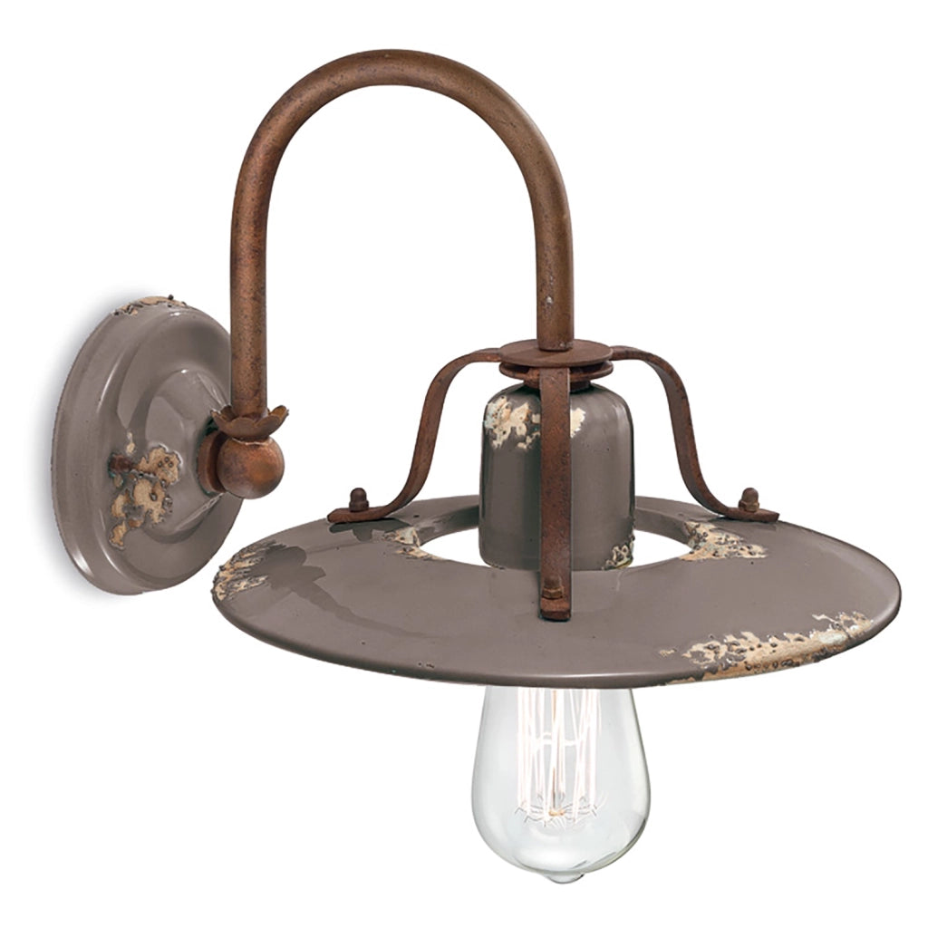 Applique Vintage Country Ferro E Ceramica Tortora 1 Luce E27 25Cm