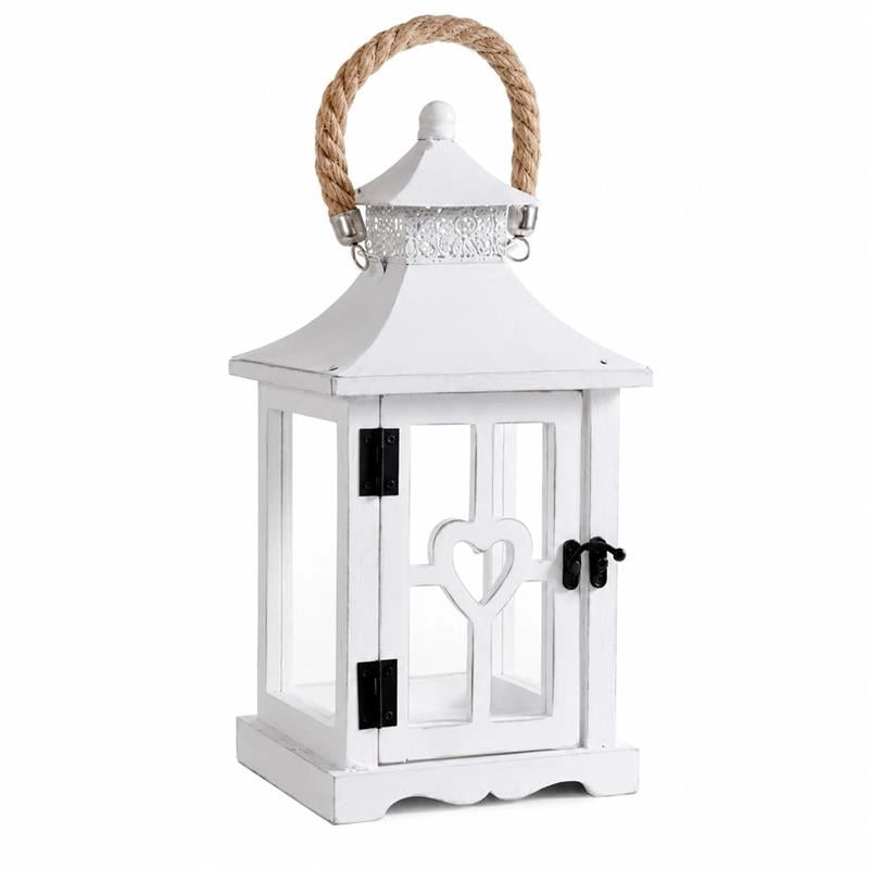 LANTERNA IN LEGNO BIANCO CON MANICO DIMENSIONI 18X18X32H CM - COLORE BIANCO