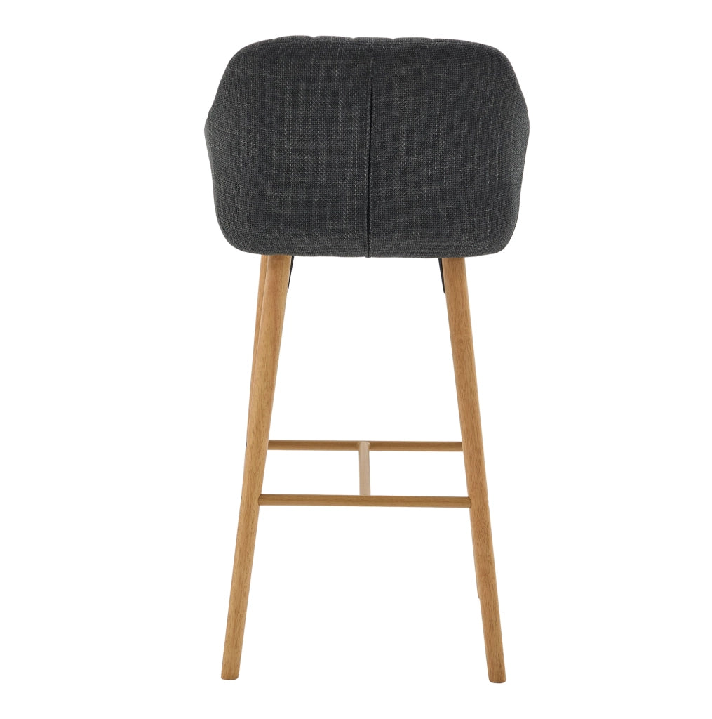 Set di 2 sgabelli da bar con schienale alto; braccioli e seduta in lino nero; 58;5 x 55 x 104 cm