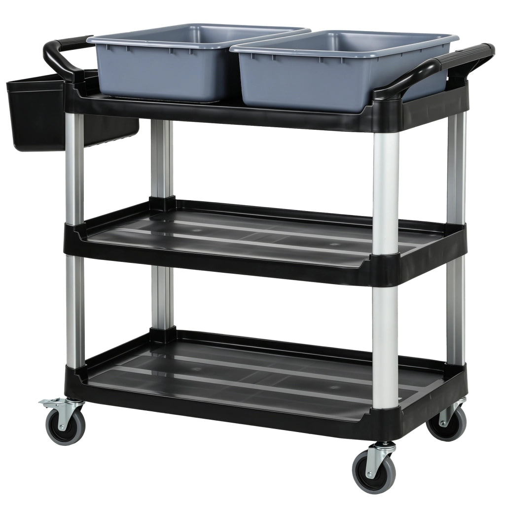 Carrello per Pulizie con 3 Ripiani 2 Contenitori e Secchio Laterale ¨C zephmum ¨C Nero 100 kg