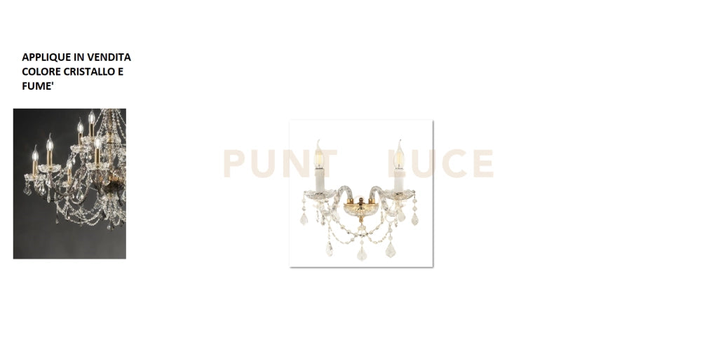 APPLIQUE OPERA 2 LUCI CRISTALLO E FUME' ATTACCO E14 L.37CM