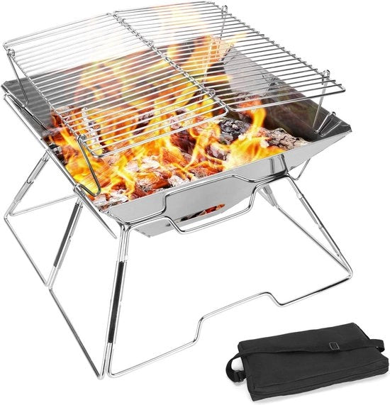 Griglia a Legna e Carbone Opaca Portatile per Terrazza di Giardino di Campeggio - Grill a Fiamma 304 Inox Portatile - Barbecue Portatile Sostenibile con Tasca Portatile per Campeggio
