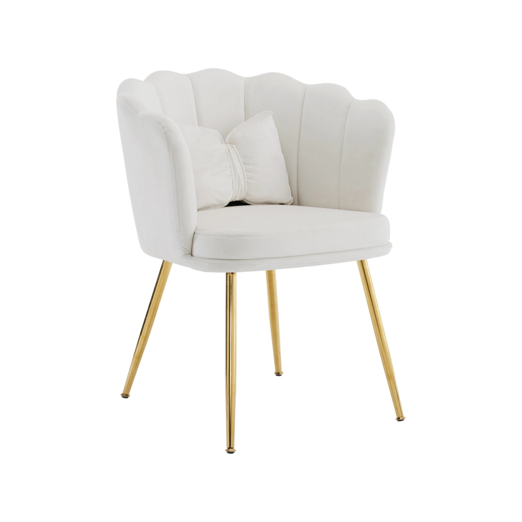 Poltrona in velluto con schienale a petalo e cuscino; per soggiorno; beige
