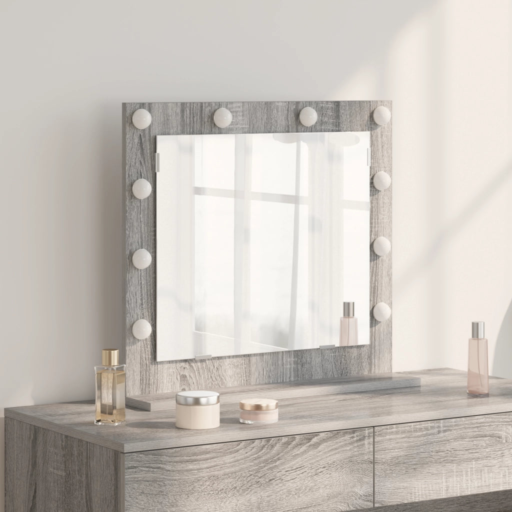 Specchio da toeletta con luci LED Grigio Sonoma 60x55x18 cm