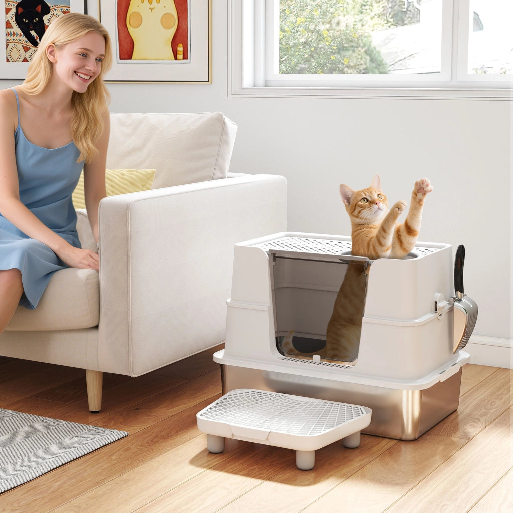 Lettiera per Gatti XL in Acciaio Inox ¨C zephmum ¨C Grigio Chiaro 60.2x40.2x44.5cm