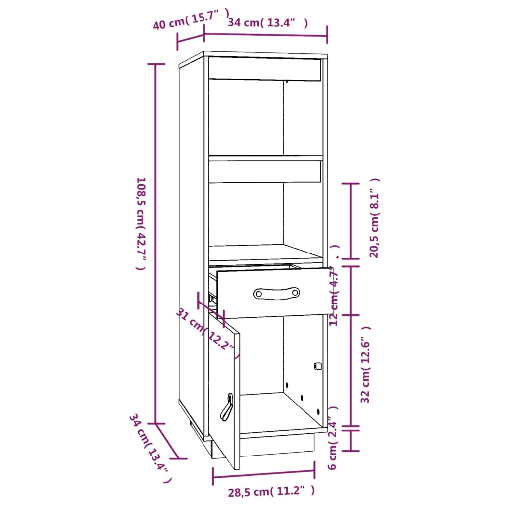 Buffet credenza cassettiera armadio mobile contenitore organizer cucina soggiorno salotto alto 34 x 40 x 108,5 cm legno di pino massiccio grigio 02_0034223