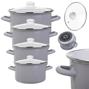 Set di pentole smaltate KADAX da 8 pezzi per piani cottura a induzione e gas, in acciaio inox, con coperchi.