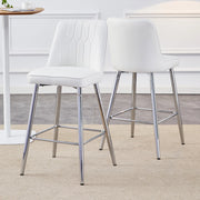 Sgabelli da bar, 2 pezzi in pelle PU bianca con schienale, poggiapiedi e struttura in metallo argentato, altezza 100 cm