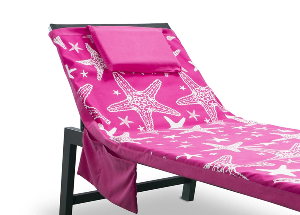 Telo Mare Microfibra Da Lettino Con Cuscino E Tasche Modello Miami Fucsia