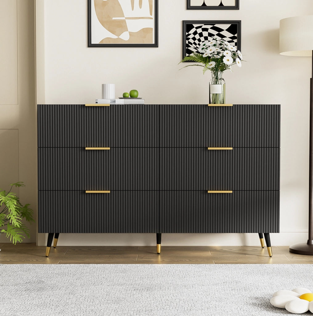 Credenza 120x40x77 cm con 6 cassetti in truciolare nero