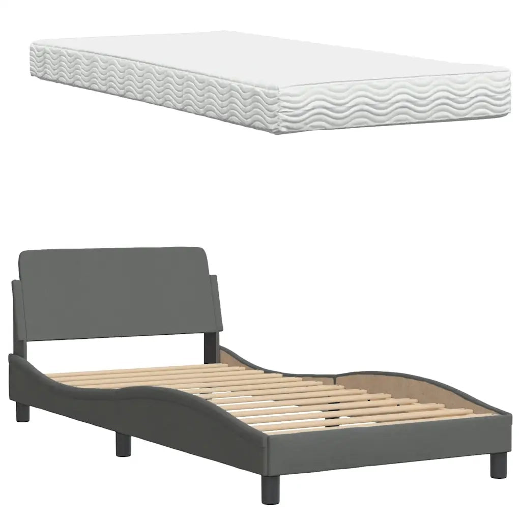 Letto con Materasso Hanko Grigio Scuro 100x200 cm in Tessuto 3310511