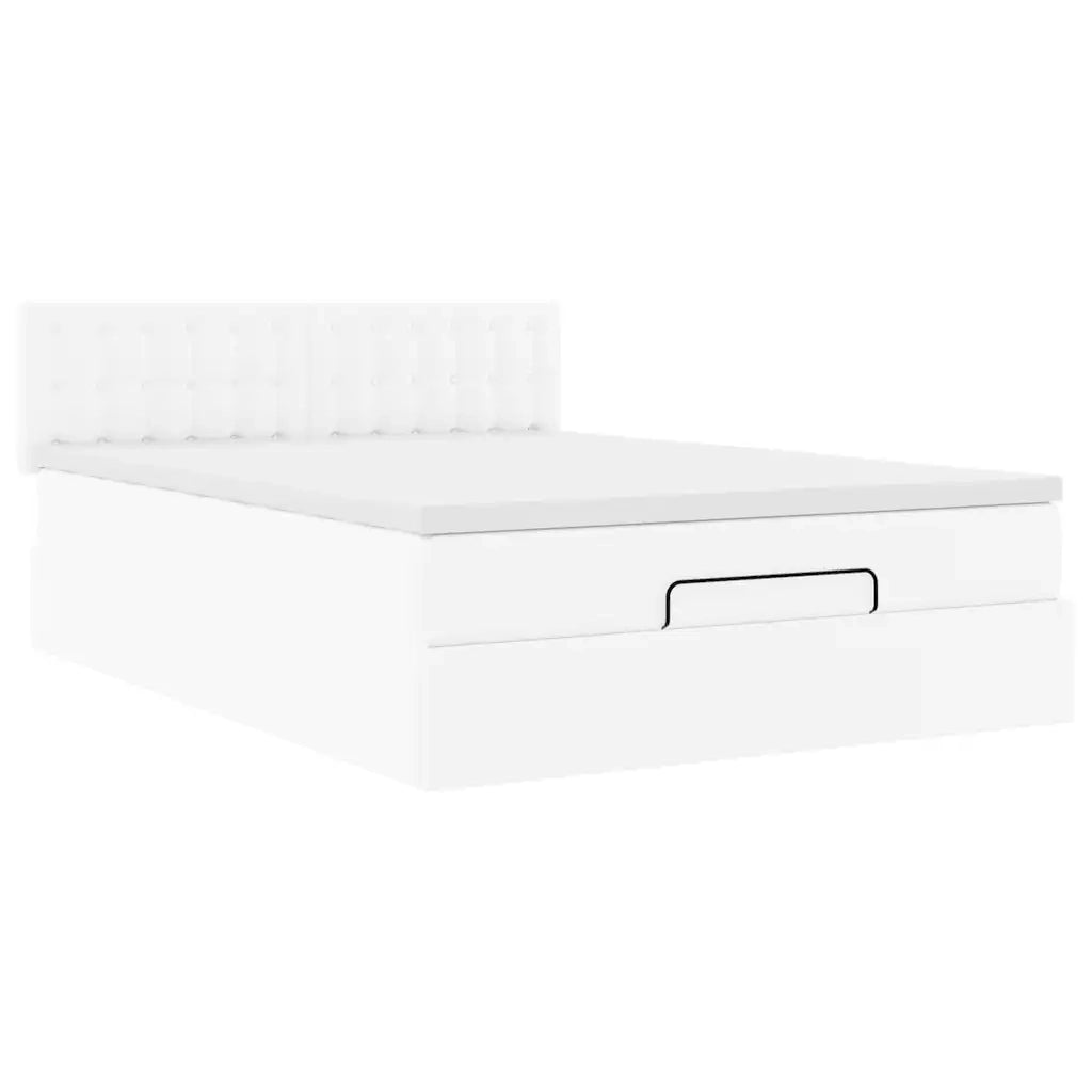 Struttura Letto Pouf con Materasso Bianco 140x200 cm Similpelle