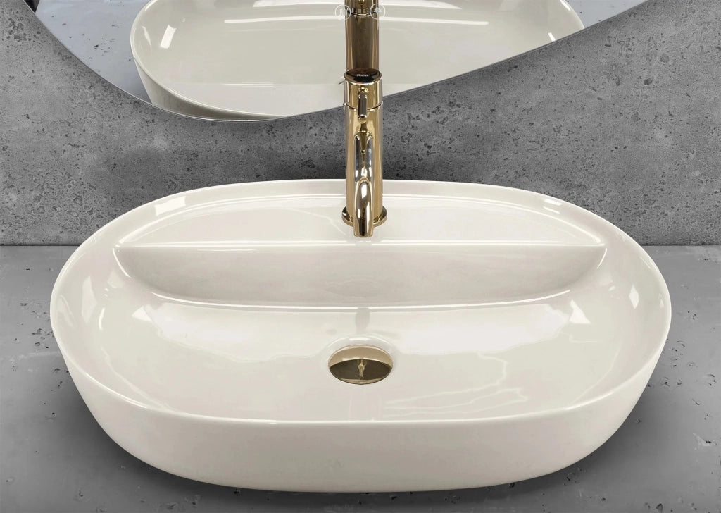 Lavabo Da Appoggio Rea Aura 61 Ecru Shiny