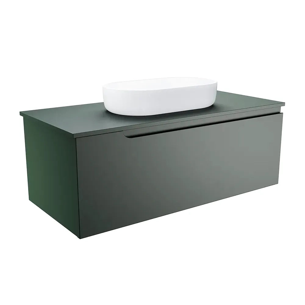 Mobile bagno sospeso 100 cm un cassetto verde foresta opaco con top | Ardenne