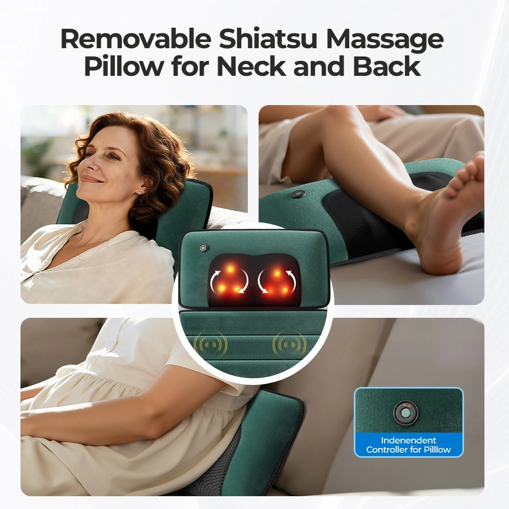 Cuscino massaggiante ULEVR per collo, spalle, schiena e fianchi con calore a 3 livelli, memory foam, verde antico