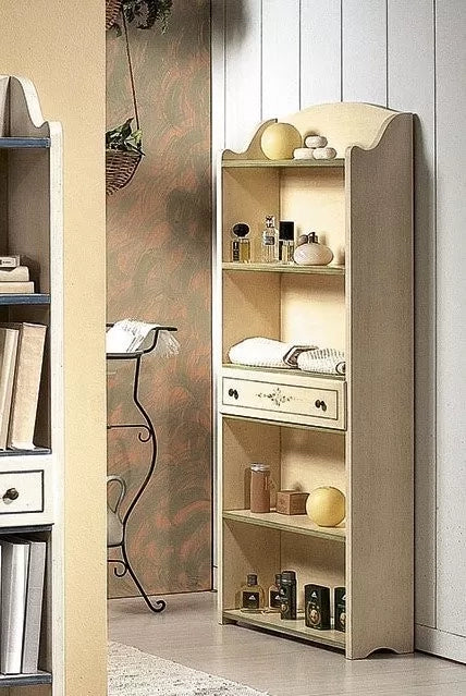 Libreria 5 ripiani legno shabby avorio filo verde 70x24x171 (1326) - Mobili 2G