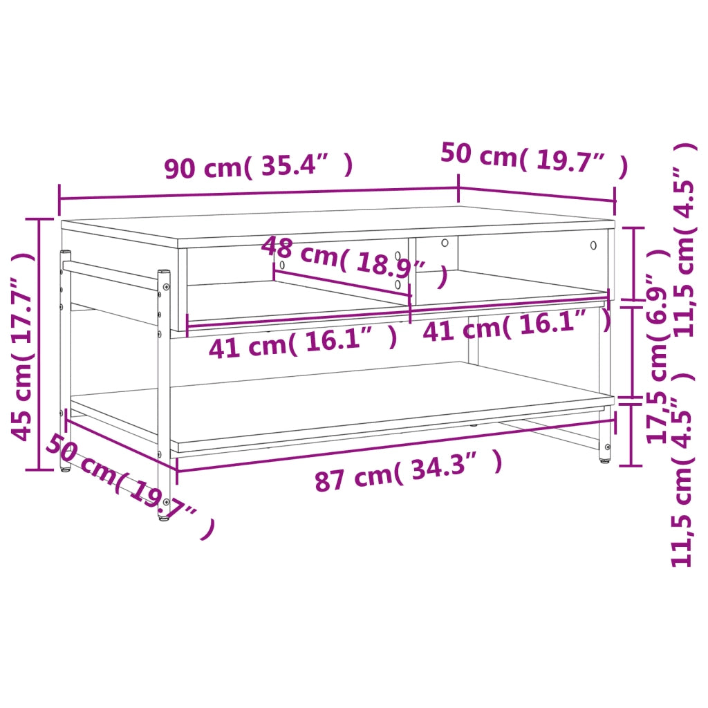 Tavolino da Salotto Rovere Fumo 90x50x45cm in Legno Multistrato 838970