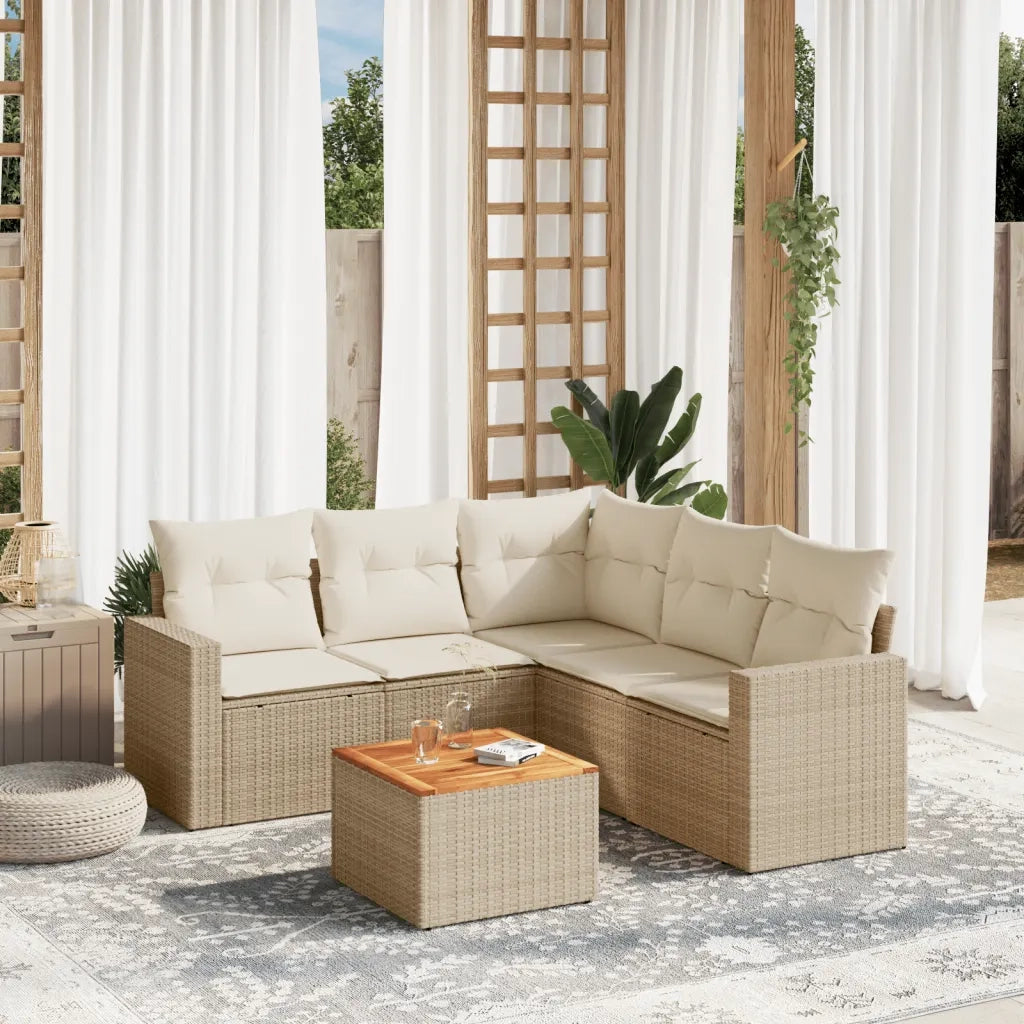 Set Divano da Giardino 6 pz con Cuscini Beige in Polyrattan 3256450