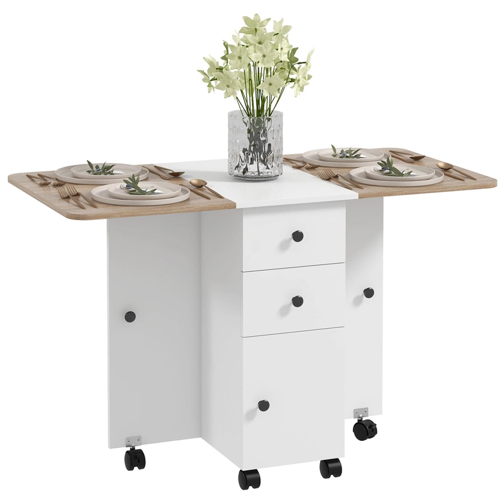 Tavolo da cucina pieghevole con 2 cassetti ¨C zephmum ¨C bianco e rovere 90x90x75
