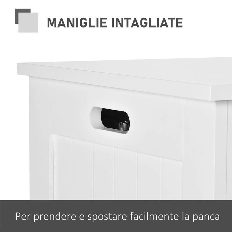 PANCA CONTENITORE MULTIUSO IN LEGNO MDF APERTURA CON BLOCCO DI SICUREZZA, 81X40X46 CM BIANCO