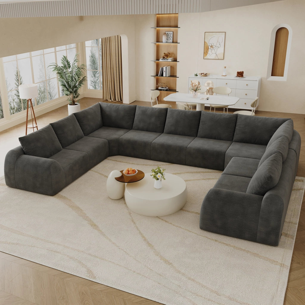 Divano modulare a U - in schiuma elastica e tessuto chenille - grigio scuro - 411 cm