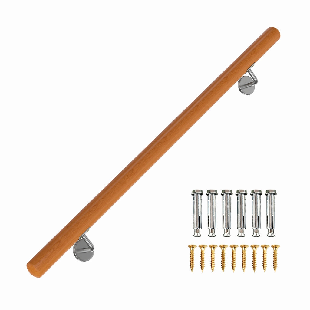 Corrimano per scale in legno con supporto e kit di installazione, Ringhiera antiscivolo da parete per scale interne L
