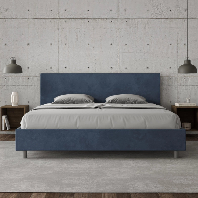 Letto imbottito Matrimoniale 180x210 cm Adele - Con rete,Microfibra,Blu