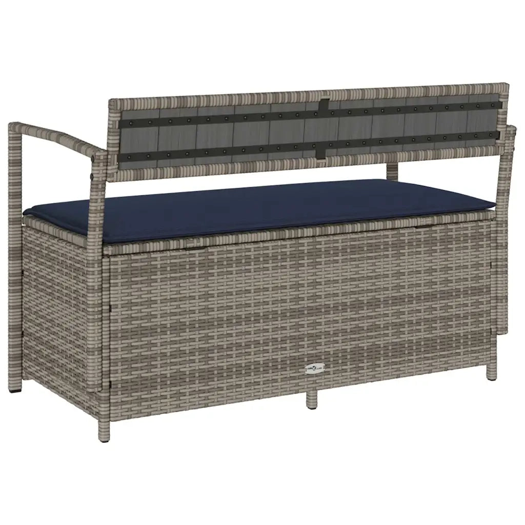 Panchina Portaoggetti da Giardino | Panca da Giardino con Cuscino Grigio in Polyrattan