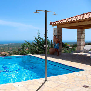 Doccia da Giardino ad Acqua Fredda in Acciaio Inox con 2 Soffioni Sined Ortro 2T