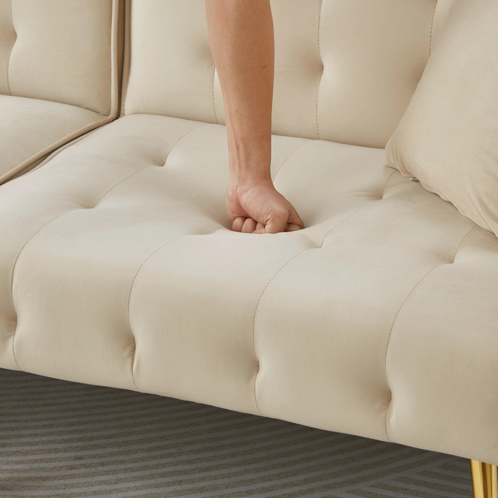 Divano letto 2 posti con schienale regolabile e braccioli multi-posizione, Velluto Beige