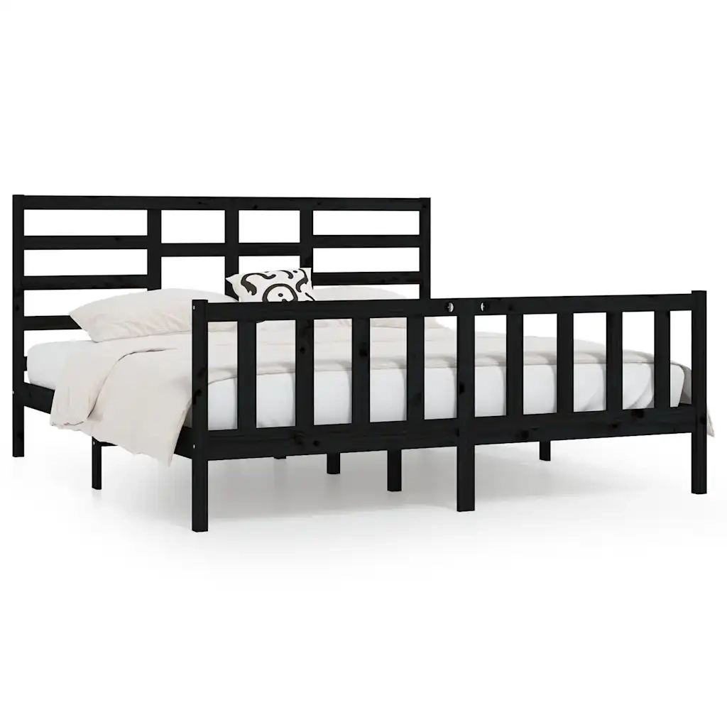 Giroletto-Struttura Letto Nero in Legno Massello di Pino 200x200 cm 869809