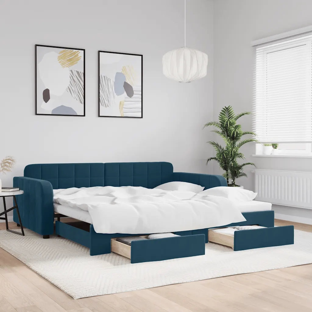 Divano Letto Estraibile con Cassetti Blu 100x200 cm in Velluto 3196983