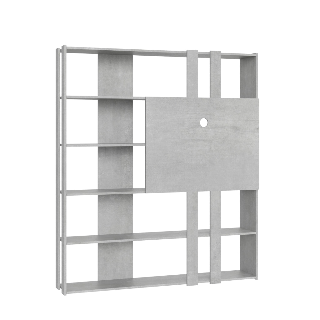 Libreria a giorno Kato L con pannello porta TV cemento