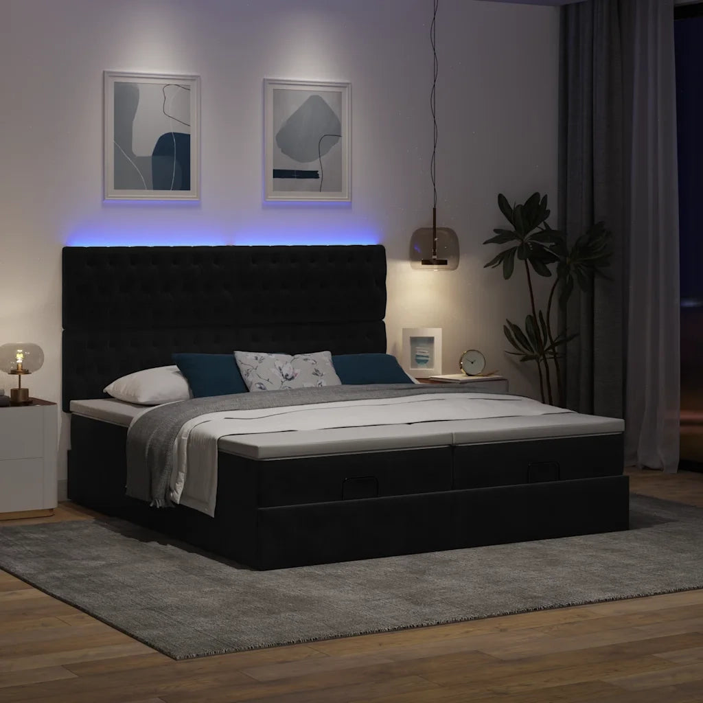Struttura Letto Pouf con Materassi Nero 160x200 cm in Velluto 3314635