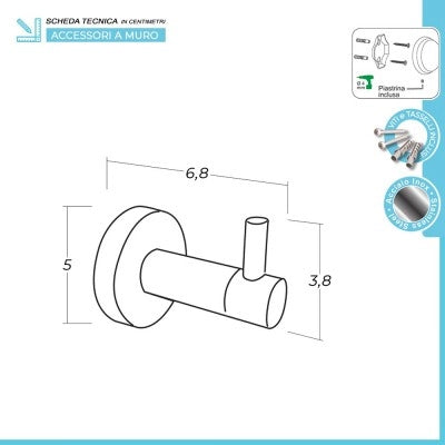 Set accessori a muro 6 pezzi in acciaio inox satinato e viti incluse  Galassia