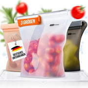 Set di sacchetti di silicone riutilizzabili (lotto da 3) [resistenti alle fughe, resistenti al lavastoviglie] organizzatore del frigorifero, conservazione e organizzazione della cucina, sacchetti con cerniera, preparazione pasti (bianchi)