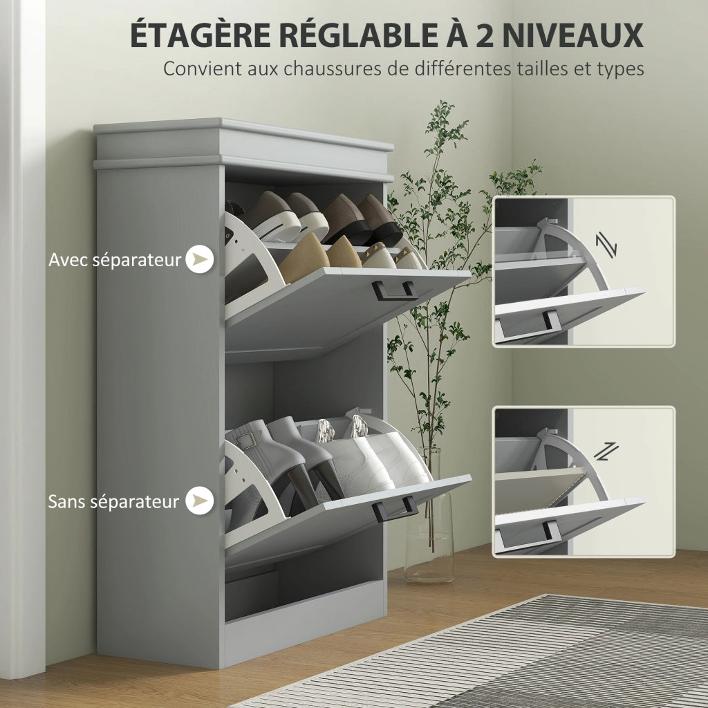 Scarpiera a 2 Ante con Ripiani Regolabili ¨C Zephmum ¨C Grigio 54x24x82.5 cm